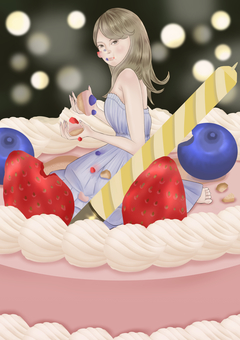 ケーキ ケーキ ケーキ,女性,食べる,イチゴ,光のイラスト素材