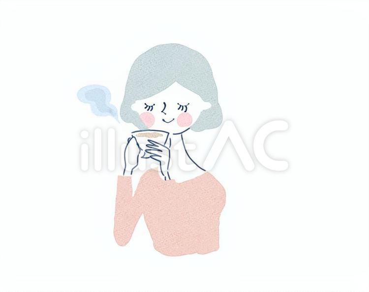 ほっと一息つく女性 女性,紅茶,コーヒーのイラスト素材