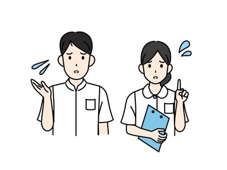 困った表情をする看護師のイラスト 医者,医師,医療,看護師,説明,困る,表情,注意,教える,話すのイラスト素材