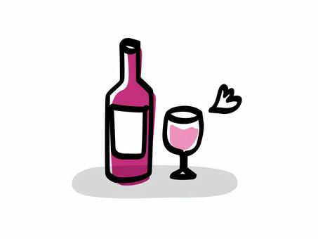 赤ワインで乾杯_色ズレゆるい絵 赤,ワイン,グラス,ボトル,乾杯,ひとり,手書き,手描き,ゆるい,色ずれのイラスト素材