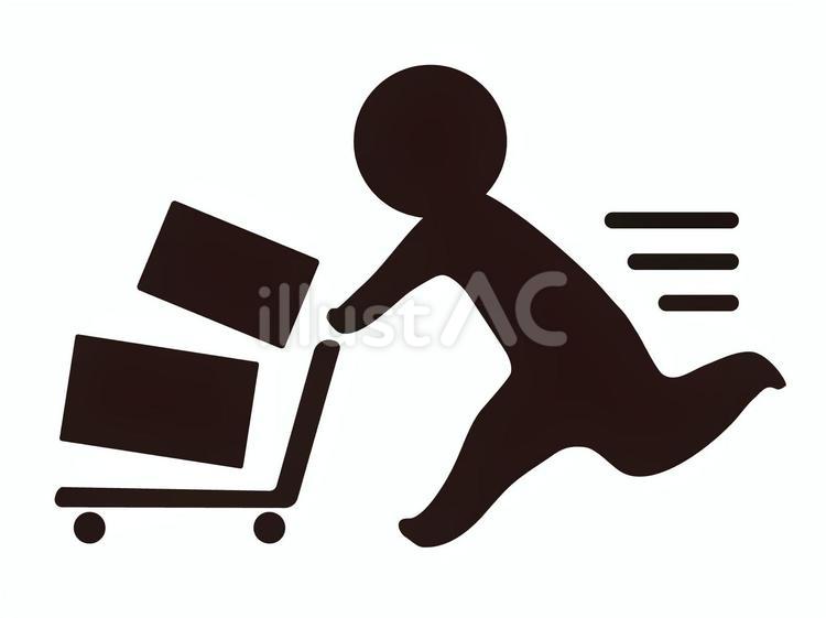 急いで台車で荷物を運ぶ人のピクトグラム ピクトグラム,アイコン,人物のイラスト素材
