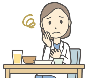  女性医師白衣-415-バスト 胃もたれ,女医,医師,女性,白衣,スクラブ,医者,病院,医療,ドクターコートのイラスト素材