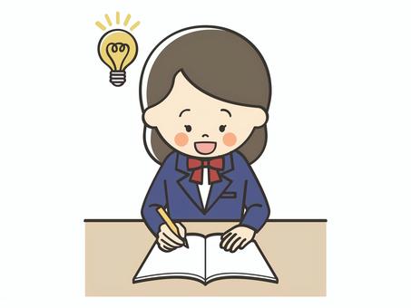 問題が解ける女子学生 アイデア,思いつく,思い出す,勉強,女子高校生,宿題,学習,わかる,納得,解けるのイラスト素材