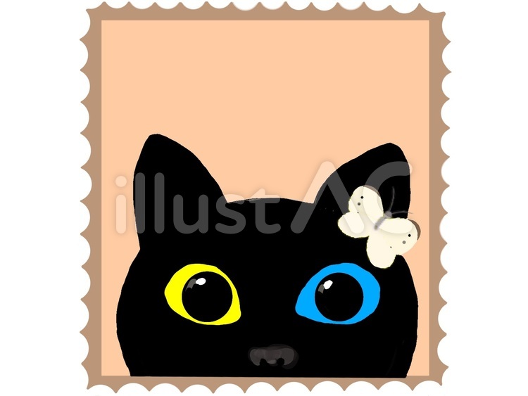 猫と蝶(切手風) フレーム,枠,飾り枠のイラスト素材
