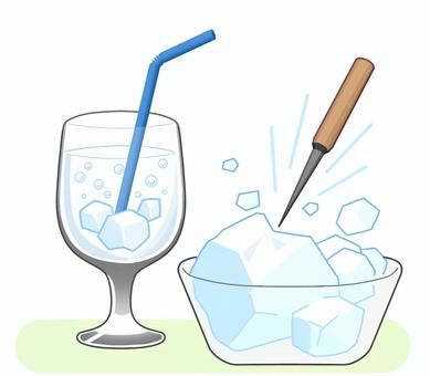 Illustration, ice, ice pick, glass, 