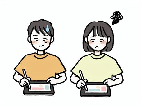 Illustration, anak, tablet, learning, 