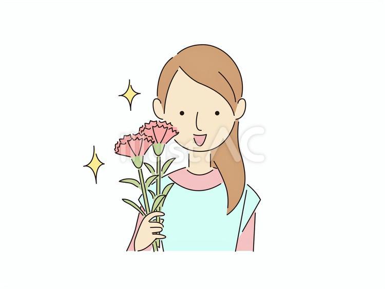 母の日にカーネーションをもらう母 母,ハグ,笑顔のイラスト素材