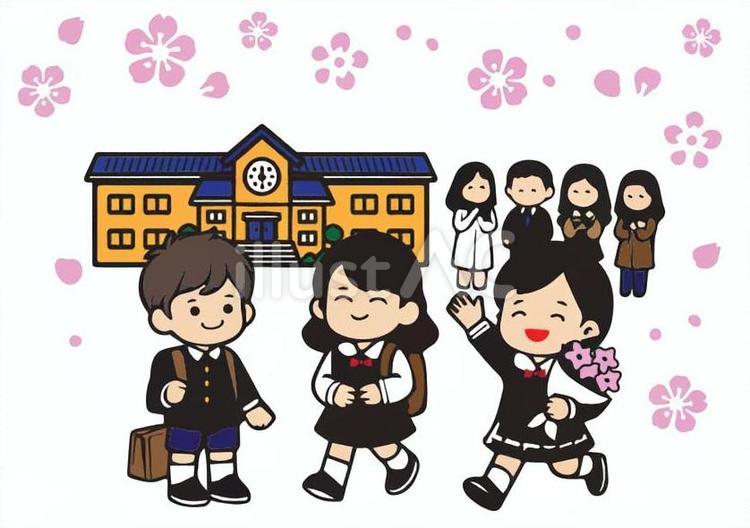 桜と学校 卒業,卒業式,春のイラスト素材