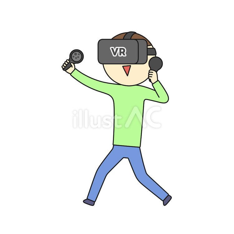 VRゴーグルとコントローラを装着した男性 男性,人物,vrのイラスト素材