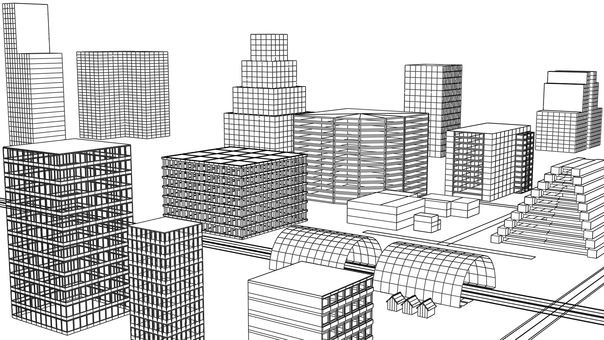 パース都線 パース,線画,ビル,建物,都会,都市,街,高層,タワー,摩天楼のイラスト素材