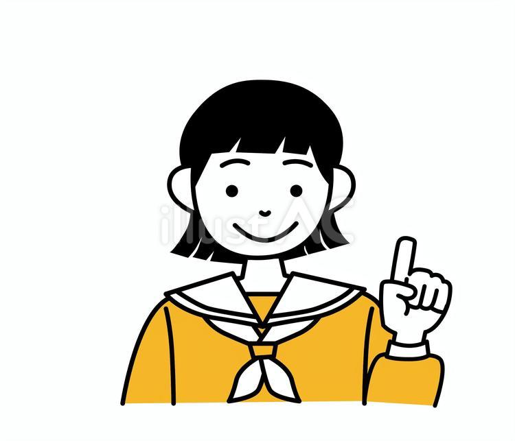 笑顔で人差し指を立てるセーター服の女子 人,黄色,かわいいのイラスト素材