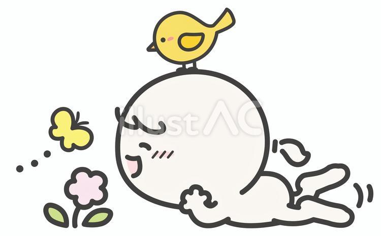 春の訪れを楽しむ可愛い小鳥と人物と蝶と花 春,花,人物のイラスト素材