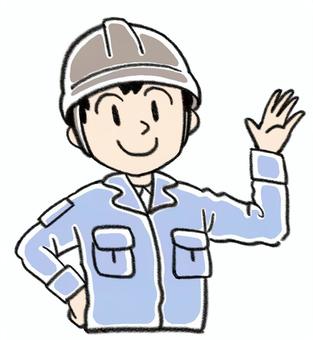 左手で案内する作業員 011 作業員,電気工事士,人物,男性,スタッフ,工事,現場,電気,作業服,建設業のイラスト素材
