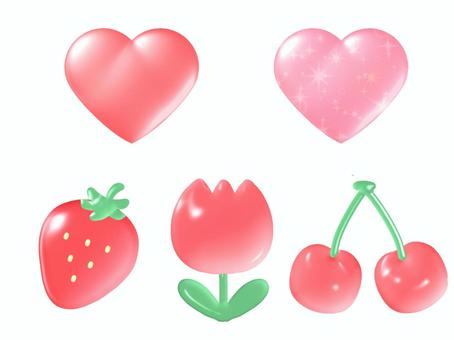 ぷっくりモチーフ ぷっくり,かわいい,モチーフ,いちご,ハート,チューリップ,さくらんぼ,アイコン,赤,カラフルのイラスト素材