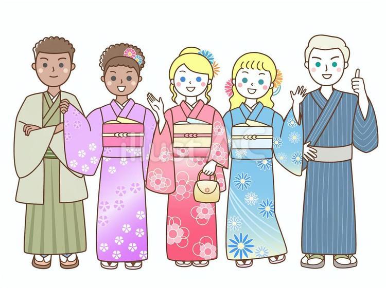 着物体験を楽しむ外国人観光客 外国人観光客,観光客,訪日外国人のイラスト素材