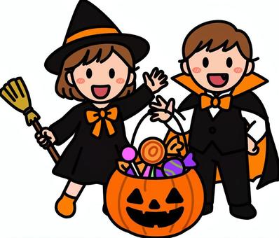 ハロウィン衣装のオレンジの子供です。
