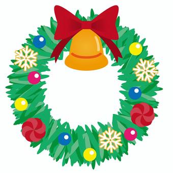 ベルとリボンのクリスマスリース クリスマス,リース,クリスマスリース,飾り,装飾,イベント,ベル,リボン,花飾り,オーナメントのイラスト素材