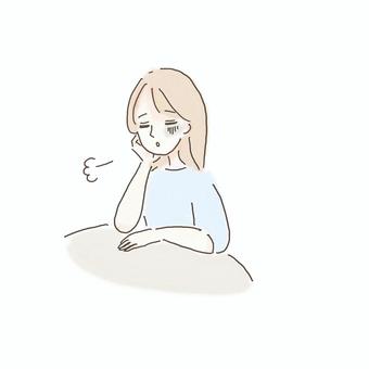 体調の良くない女性 体調,悪い,女性,体調不良,ストレス,メンタル,悩み,無気力,だるさ,風邪のイラスト素材
