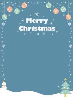北欧風クリスマス背景（縦）文字有 メリークリスマス,オーナメント,クリスマスツリー,雪だるま,タイトル,文字,英語,雪,結晶,北欧風のイラスト素材