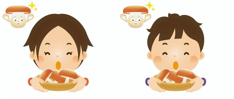 子どもと秋12 子どもと秋12 きのこ,きのこ狩り,収穫,かご,秋,子ども,人物,男の子,女の子,小学校のイラスト素材