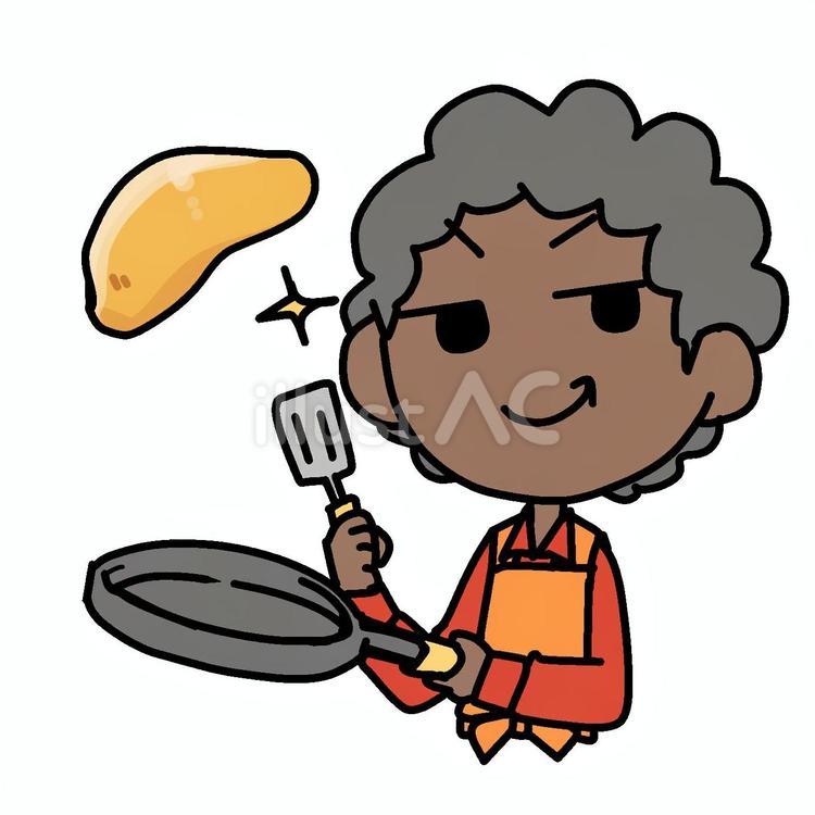 オムレツをドヤ顔で焼くアフロ男性 アフロ,オムレツ,ドヤ顔のイラスト素材