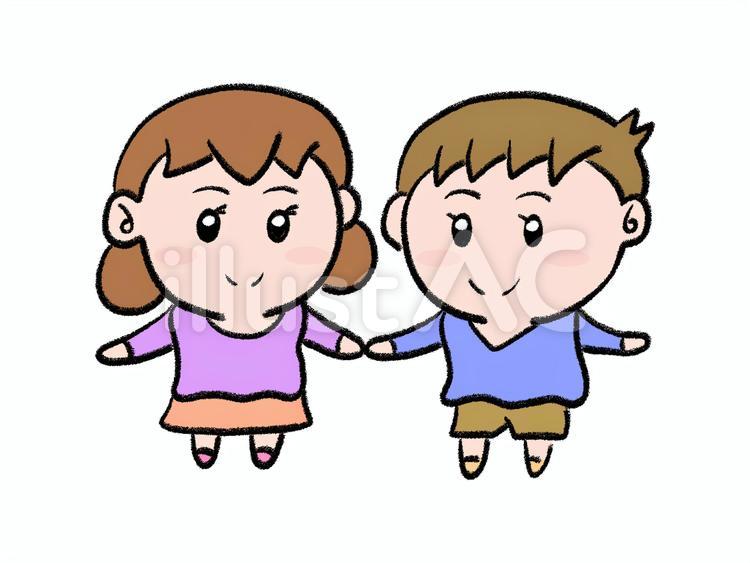手をつないでいる子供たち 子供,子供たち,男の子のイラスト素材