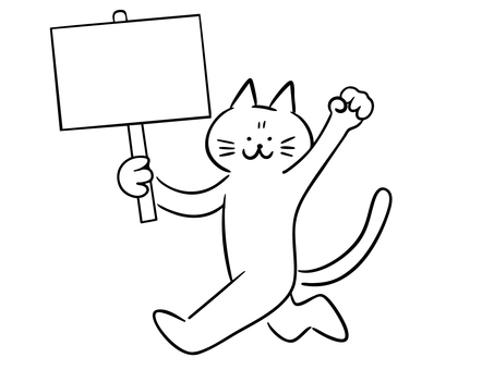 何かを訴える猫（モノクロ） 猫,訴え,プラカード,枠,デモ,デモ行進,主張,宣言,暮らし,かわいいのイラスト素材