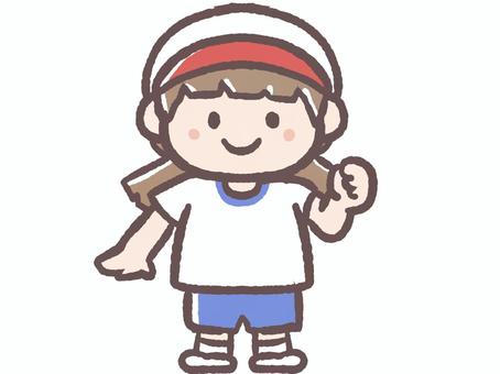 運動会・体育祭の体操着の子供(女の子) 女の子,運動会,体操着,スポーツ,運動,体育,帽子,少女,子供,児童のイラスト素材