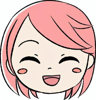 桃色の女の子の喜の顔のイラスト 女の子,ピンク,かわいい,手描き,女性キャラクター,20代,30代,ピンク髪,キャラクター素材,ノーマルポーズのイラスト素材