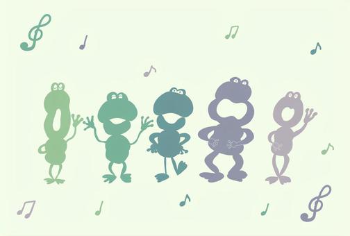 かえるの合唱＿寒色 かえる,歌,合唱,音符,手書き,ゆるい,シンプル,オシャレのイラスト素材