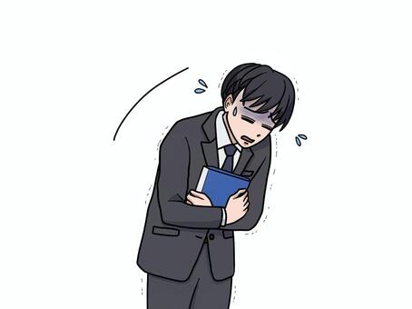 体調不良でふらつくスーツ姿の男性 体調不良,ふらつく,震える,スーツ,男性,若手,新人,不健康,疲労,メンタルのイラスト素材