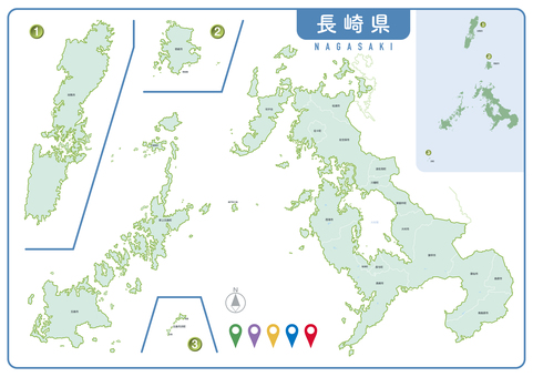 長崎県 市町村マップ  地図,日本,市町村,マップ,エリア,区分,長崎県,長崎市,佐世保市,島原市のイラスト素材
