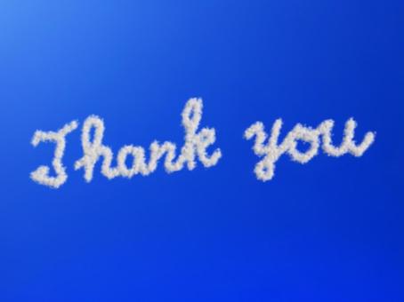 青空のありがとうの英語文字の雲・背景透過 ありがとう,サンキュー,thankyou,雲,白,空,青空,英語,文字,背景のイラスト素材