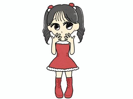 コスプレ女の子 コスプレ,人物,女の子,ツインテール,アイドル,ポーズ,クリスマス,赤,ワンピース,黒髪のイラスト素材