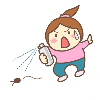 ゴキブリに殺虫剤をかける主婦のイラスト ゴキブリ,害虫,殺虫剤,スプレー,駆除,害虫対策,家庭,暮らし,夏,暑い季節のイラスト素材