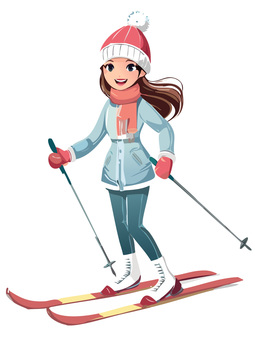 スキーをする若い女性