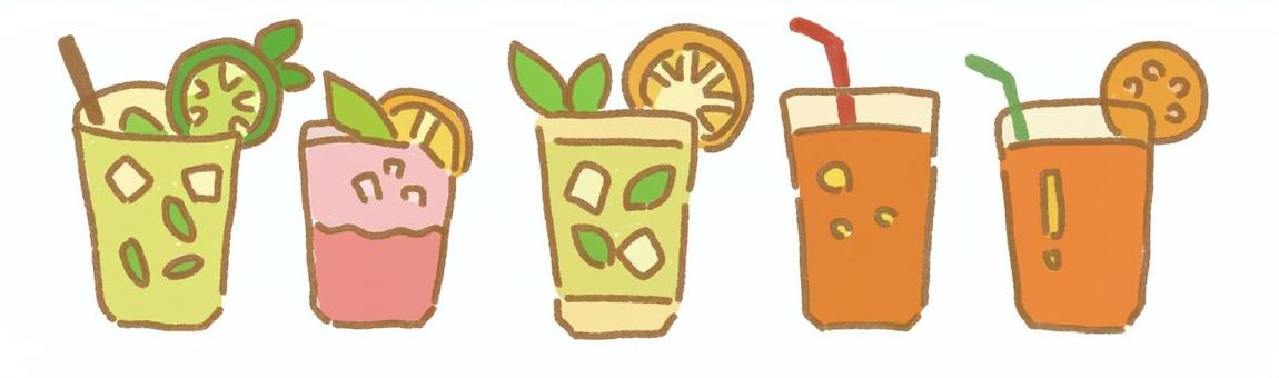 フルーツティーアイコン５種セット フルーツ,ティー,紅茶,ジュース,オレンジジュース,柑橘類,シトラス,みかん,ライム,オレンジのイラスト素材