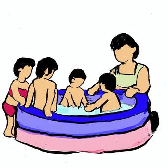プールで遊ぶ 保育園,園児,子供,プール,夏,水遊び,保育士,水着のイラスト素材