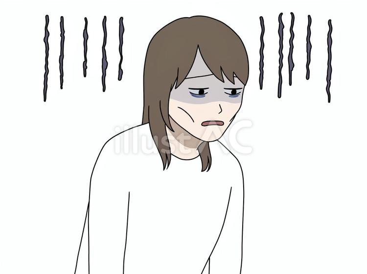 疲れきって気持ちが沈んでいる女性 ズーン,疲労困憊,げっそりのイラスト素材