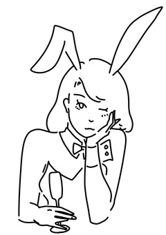 グラスを持ってウインクバニー　線画 グラス,バニーガール,ウインク,女性,うさみみ,コスプレ,線画のイラスト素材