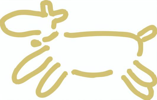 シンプルなトナカイの手描き線画イラスト クリスマス,クリスマスツリー,トナカイ,動物,走る,線画,シンプル,手描き,ゴールド,手書きのイラスト素材