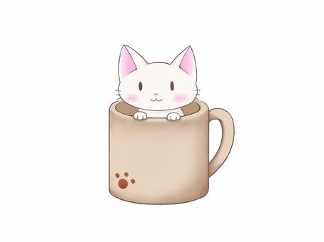 マグカップに入る白猫 猫,マグカップ,ほっと一息,癒し,かわいい,ゆるかわ,ほっこり,ティータイム,手描き風,シンプルのイラスト素材