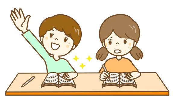はい！わかります7 学校,小学校,授業,勉強,クラス,同級生,クラスメート,男子,女子,男の子のイラスト素材