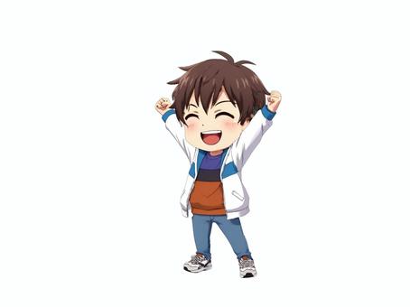 万歳で喜ぶ笑顔の若い男性 笑顔,喜ぶ,万歳,男性,ジーンズ,ジャケットのイラスト素材