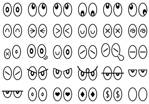 色々なキャラクターの目7 目,表情,感情,キャラクター,アニメ,漫画,セット,シンプル,黒目,ハイライトのイラスト素材