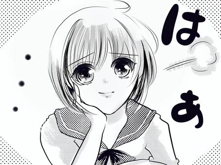 少女漫画のセーラー服女子高生ため息をつく, 卡通女孩, 少女, 女子高生, JPG 和 PNG