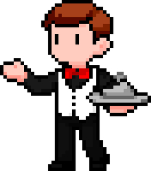 ドット絵の白のウェイターです。 ドット絵,レストラン,シンプル,サービス,ホール,フロア,接客,配膳,飲食業,接遇のイラスト素材