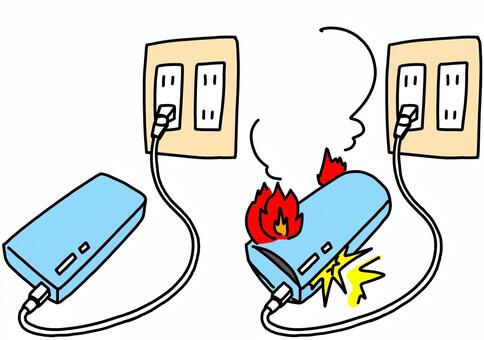 モバイルバッテリー充電中に爆発　カラー モバイルバッテリー,爆発,充電,発火,トラブル,コンセント,膨張,カラーのイラスト素材