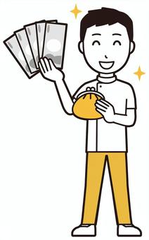  理学療法士男(黄)-189-全身 財布,理学療法士,整体師,白衣,医療,病院,柔道整復師,カイロプラクティック,鍼灸師,マッサージ師のイラスト素材