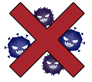 攻撃するウイルスや菌を殺菌し撃退する図 ウイルス,病原菌,対策,顕微鏡,風邪,コロナウイルス,インフルエンザ,バツ,バッテン,インフルのイラスト素材